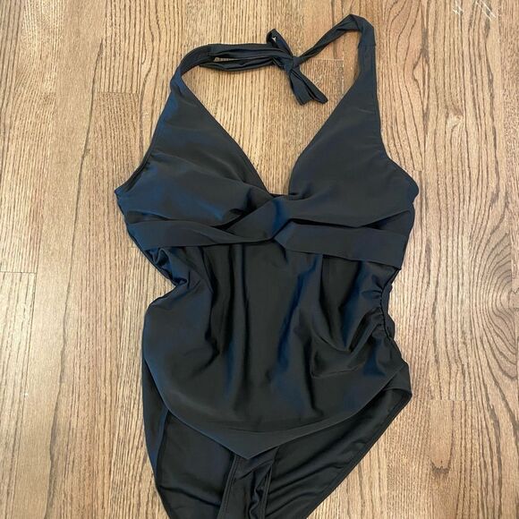 Black Halter One-Piece Swimsuit - Picture 1 of 5